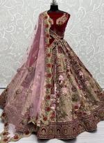 Velvet Pink Bridal Wear Embroidery Work Lehenga Choli